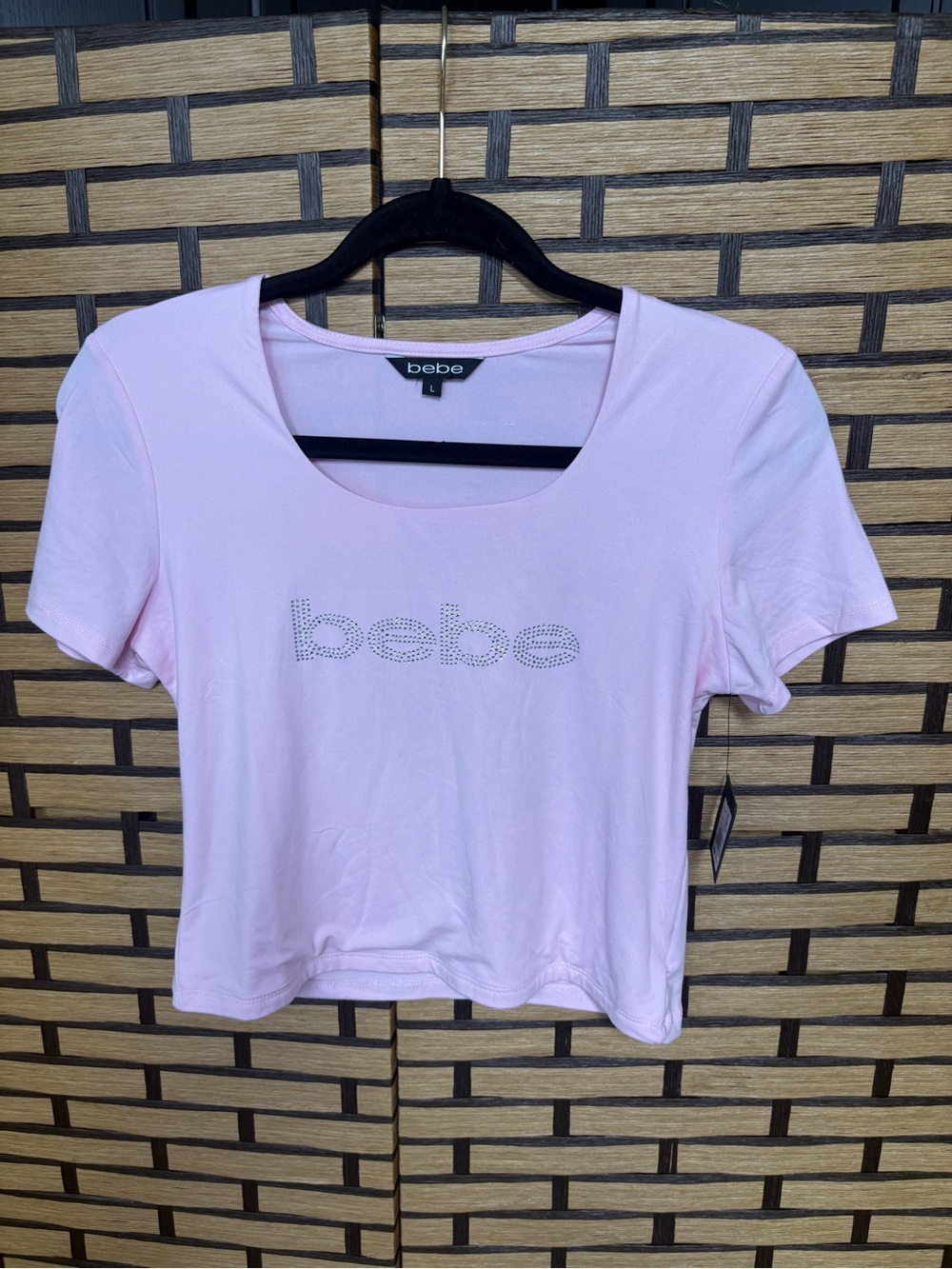 Bebe pink Blingy crop tee size large